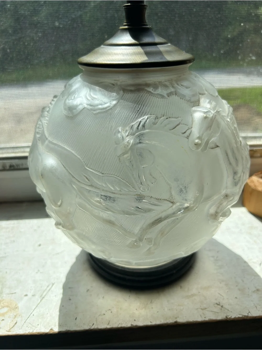 Antique Frosted Glass Horse Lamp- Karl Zentner